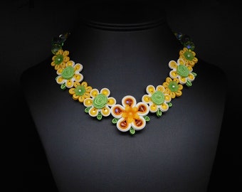 Soutache necklace  "VER FLORES" yelow