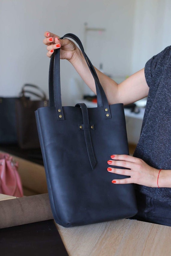 Leather Shopper Tote / Leather Shoulder Handbag / Black | Etsy