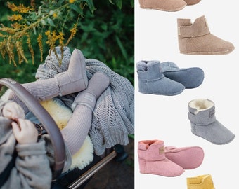 Chaussures de bébé, chaussons en peau de mouton, chaussons en cuir 100 % naturel avec semelle souple pour enfants, cadeau de chaussons pour nouveau-né pour fille et garçon, chaussures pour tout-petits