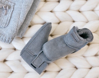 Pram Baby Booties, Grey Slippers with Soft Sole for Kids, Baby's First Shoe Slippers