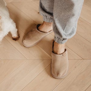 Chaussons pour hommes Chaussures en cuir chaud Vanuba Cadeau de Noël Beige