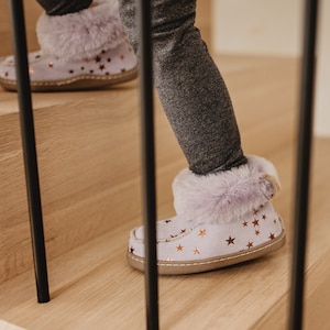 Kids Sheepskin Booties, Lilac Fluffy Slippers, Children House Shoes, Size 31-35