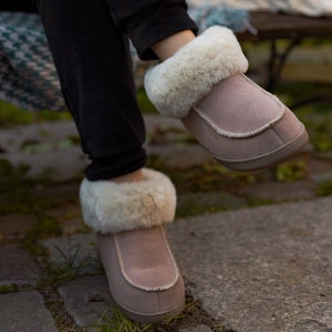 Hoge Slippers Damesglijbladen Warme Slippers Warme Slippers Bamboe van natuurlijk leer Vanuba schapenvacht Vanuba Beige Cadeau