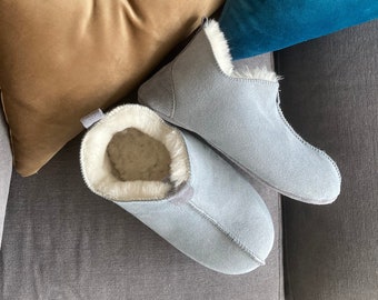 Women Soft Leather Sole Sheepskin Slippers Boots 36-42, Women&#39;s natural Leather Booties, Warm House Slippers, Sheep wool, gift for her