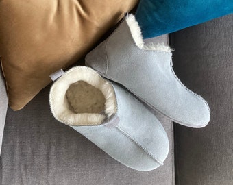 Botas de zapatillas de piel de oveja para mujer hechas en Polonia, botines de cuero natural para mujer, zapatillas de casa cálidas como calcetines, lana de oveja, regalo para su Navidad