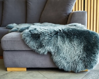 Natural Sheepskin Genuine Rug 80-160cm, Marine Blue Green, home decor, 100% natural sheep skin super soft, lambskin sheep skin, perfect gift