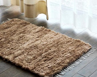 Natural Hand-knotted real sheepskin wool Rug 60x100cm, Exclusive small Hand Woven Throw, Carpet