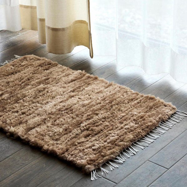 Natural Hand-knotted real sheepskin wool Rug 60x100cm, Exclusive small Hand Woven Throw, Carpet