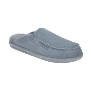 Luxury Men Natural Sheepskin Mules 41-47, Lether Grey Slippers for him, Warm Slip on Wool House Shoes, 100% Handmade, gift idea for him