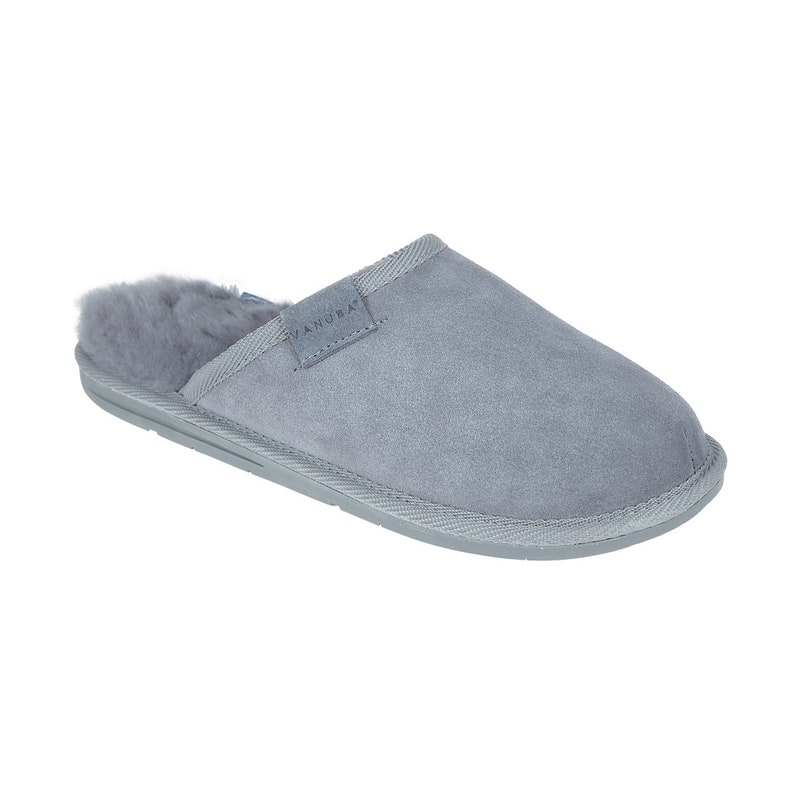 Men natural Sheepskin Slippers, Leather Grey Home Flip-flops for him, 100 % Handmade made in Poland, size: 41-47, perfect gift for Xmas image 2