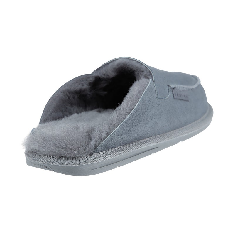 Luxury Men Natural Sheepskin Mules 41-47, Lether Grey Slippers for him, Warm Slip on Wool House Shoes, 100% Handmade, gift idea for him