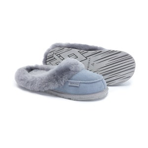 Sheepskin Women Grey Wool Slippers, Natural Leather Shoes, Grey Fluffy Flip-flops, size 36-42