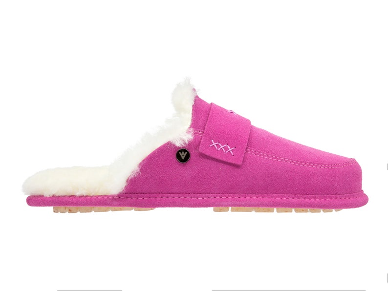 Luxury Pink Slip on Slippers for Women 36-42, Natural 100% Sheepskin Moccasins mule , Fluffy Wool Flip-flops, stylish, gift idea for her image 6