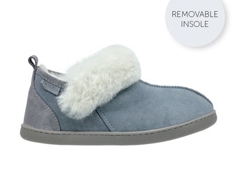 Chaussons en cuir pour dames avec fourrure Pantoufles chaudes Chaussons chauds Chaussons chauds Pantoufles chaudes Confortables gris vanuba