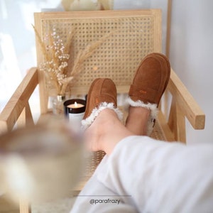 Nugat Slip on Slippers for Women, Sheepskin Moccasins, Fluffy Wool Flip-flops