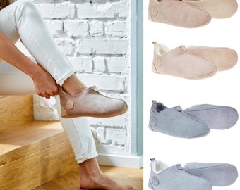 Zapatillas de casa suaves de piel de oveja para mujer 36-42, bota de cuero 100% natural para mujer, idea de regalo perfecta para ella, zapatillas como calcetines cálidos de lana