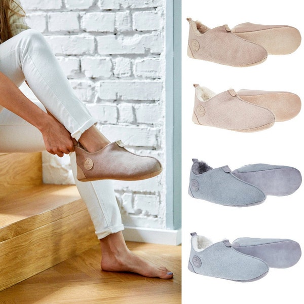 Pantoufles douces pour femmes en peau de mouton 36-42, botte en cuir 100 % naturel pour femme, idée cadeau parfaite pour elle, chaussons en laine chaussettes chaudes