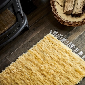 Natural Hand-Knotted Relugan Sheepskin Rug, Yellow Wool Carpet, Woven Sidewalk, hand woven wool rug, home gift idea, boho scandinavian decor