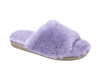 Lilac Ladies Woollen Sliders Slippers 36-42, Natural Sheepskin