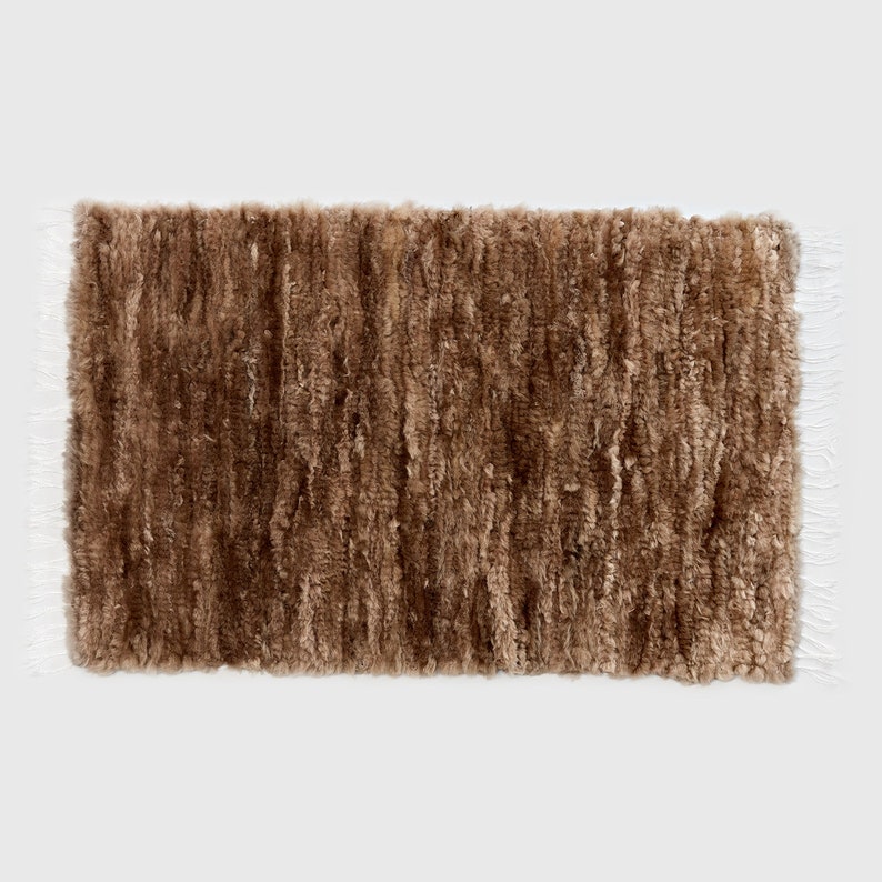 Natural Kand-knotted Beige Rug, Exclusive Hand-Woven Sheep skin Throw, Wool Carpet, ZERO WASTE rug for home, handmade gift idea for home image 9