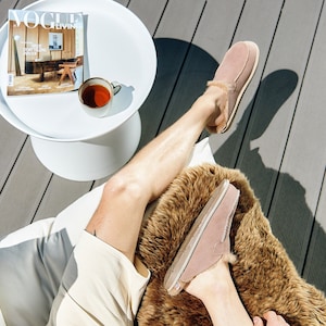 Herren Lammfell Mokassins, Leder Beige Hausschuhe, Warme Pantoffeln für Zuhause