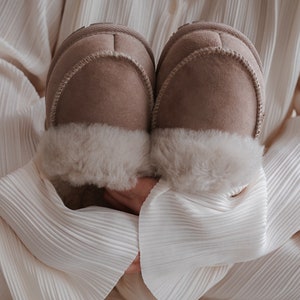 Beige White Women Sheepskin Slippers, Fluffy Soft Handmade Flip-flops, 100% natural Leather slipper, Perfect Gift Idea For Her
