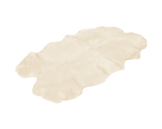 Genuine Natural Giant Sheepskin Rug quadruple White/Cream Ivory long throw, 100% ORGANIC lambskin carpet, bedspread, pelt, eco-friendly