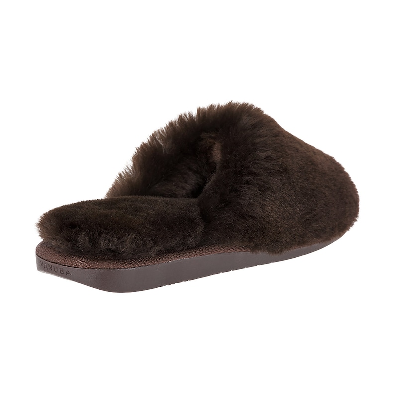 Aesthetic Ladies Woollen Slippers, Natural Letaher, 100% Fluffy Sheepskin, Open Toe, Sliders size 36-42, Flip flop Chocolate image 8