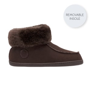 Warm Men Ankle High Slippers 41-47, Brown Real Sheepskin Boots, 100% Genuine Natural Leather, Luxury comfy home shoes, gift idea for him