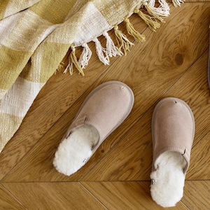Luxury Handmade Sheepskin Mule Slippers 36-42, Woolen Fluffy Flip-flops, Beige Leather Slip-on Slippers, Gift idea for her, comfy shoes