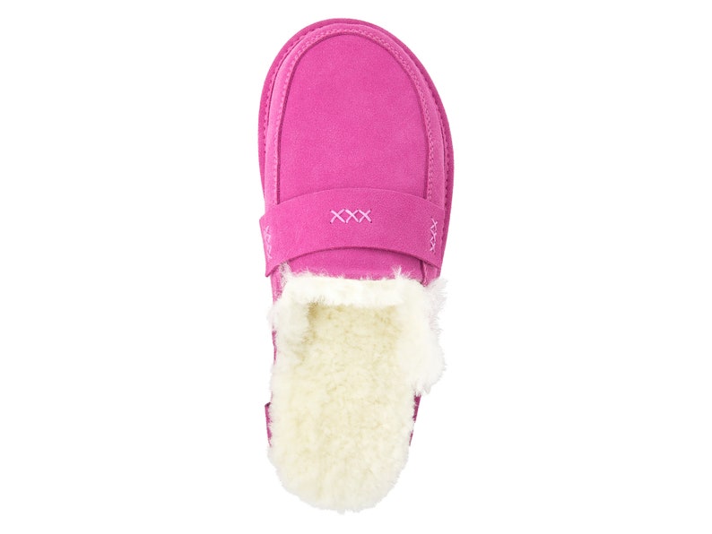 Luxury Pink Slip on Slippers for Women 36-42, Natural 100% Sheepskin Moccasins mule , Fluffy Wool Flip-flops, stylish, gift idea for her image 7