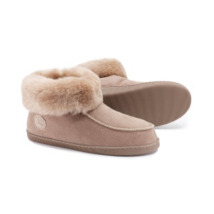 Herren Knöchelhohe Hausschuhe, Pantoffeln aus Schafsfell, Warme Haus Stiefel in Beige, Grau und Braun