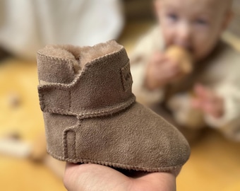 Zapatos de Bebé Botines de Piel de Oveja, Pantuflas de Cuero 100