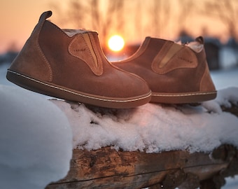 Pantofole da uomo in pelle di pecora Pecora Montone scaldato Bambù Vanuba Regalo per Natale Beige