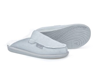 Women Sheepskin Moccasins, Fluffy Wool Slippers, Grey White 100% Natural Leather Flip-flops for Ladies, Gift Idea For Her