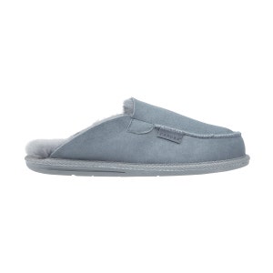 Luxury Men Natural Sheepskin Mules 41-47, Lether Grey Slippers for him, Warm Slip on Wool House Shoes, 100% Handmade, gift idea for him