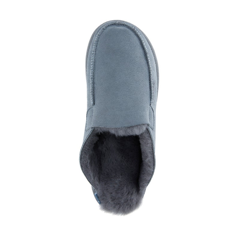 Luxury Men Natural Sheepskin Mules 41-47, Lether Grey Slippers for him, Warm Slip on Wool House Shoes, 100% Handmade, gift idea for him