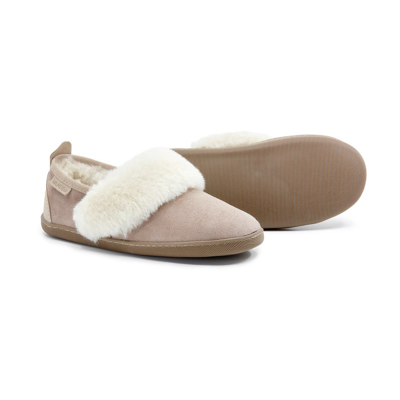 Lederslipper aus Lammfell, beige Damen Haussschuhe, Schlappen für Frauen Bild 9