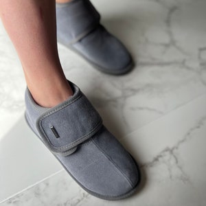 Luxury Natural Sheepskin Slippers Boots, 100% Leather Home Shoes for Ladies, Grey Wool Boots for her, granny gift ideas, ankle high, genuine