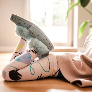 Kids Sheepskin Booties, Turquoise Warm Slippers, Children&#39;s Fluffy House Shoes , Size 26-30