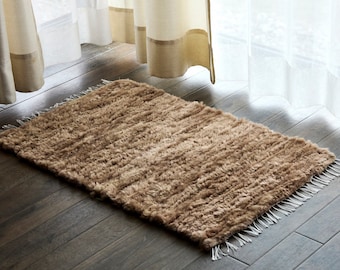 Alfombra beige anudada Kand natural, alfombra exclusiva de piel de oveja tejida, alfombra de lana hecha a mano, alfombra ZERO WASTE para el hogar, idea de regalo hecha a mano para el hogar