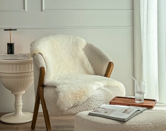 Natural genuine 100% bio sheepskin rug 100-110cm, ecru/cream white sheepskin Chair/Sofa/Bed Throw cover, luxury sheepskin super soft rug