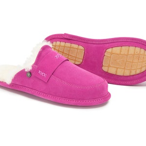 Luxury Pink Slip on Slippers for Women 36-42, Natural 100% Sheepskin Moccasins mule , Fluffy Wool Flip-flops, stylish, gift idea for her image 3
