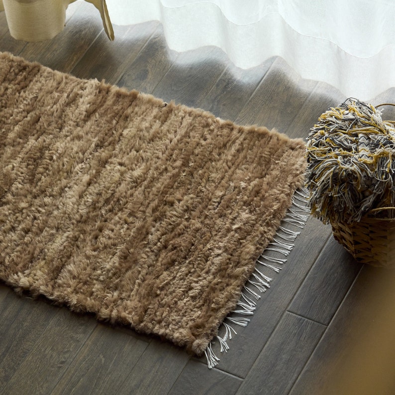 Handgewebter Teppich aus Schaffell, Kleiner Lammfell Teppich Beige Bild 3