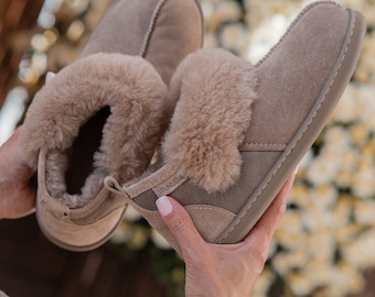 Luxury Women Warm Sheepskin Slippers 36-42, 100% Natural Stylish slipper Boots, Beige Warm Fur Slippers, merino wool, best gift idea for her