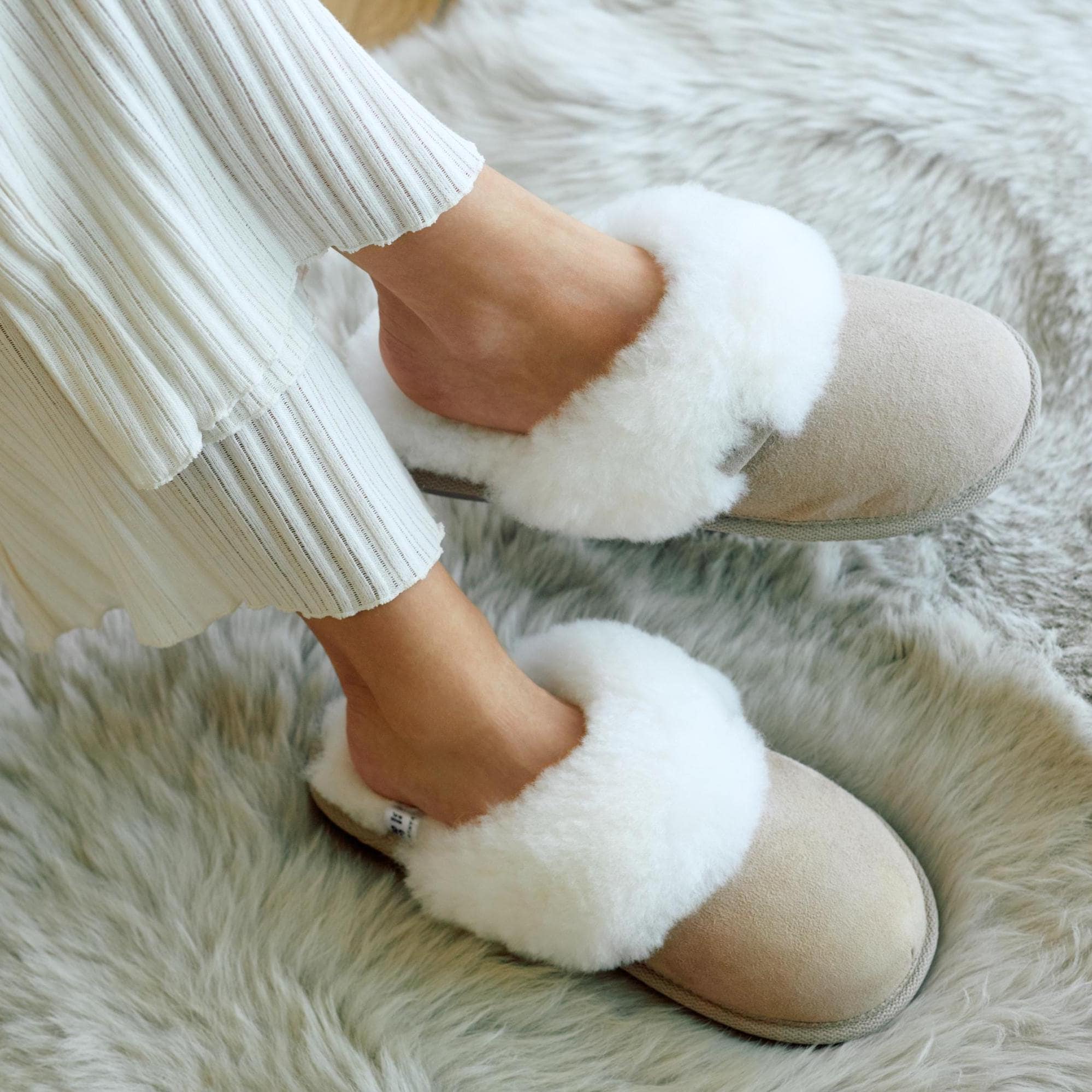 Damen Lammfell Hausschuhe, 100 Naturleder, Handgemachte