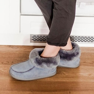 Hoge Slippers Damesglijbladen Warme Slippers Warme Slippers Bamboe van natuurlijk leer Vanuba schapenvacht Vanuba Cadeau grauw