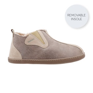 Babouche en cuir pour homme Peau de mouton Peau de mouton Bambous réchauffés Vanuba Cadeau pour Noël Beige