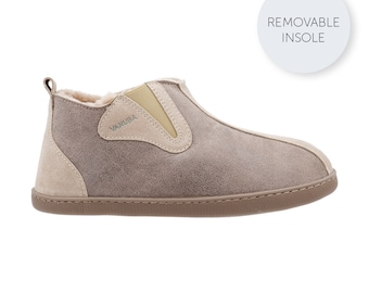 Babouche en cuir pour homme Peau de mouton Peau de mouton Bambous réchauffés Vanuba Cadeau pour Noël Beige