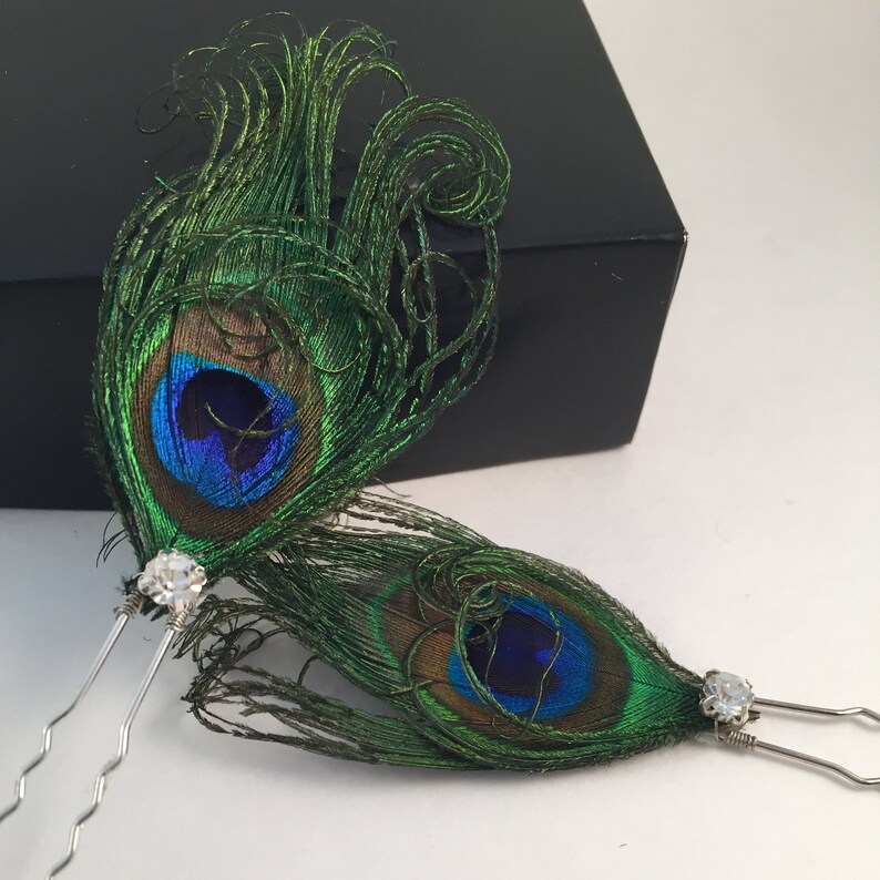 Bridal peacock hairpin peacock U hairpin Feather U Hairpin 4-Peacock feather U hair pin